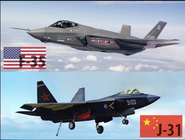 United States f-35 fighter jet compared with Chinese J-31 fighter jet