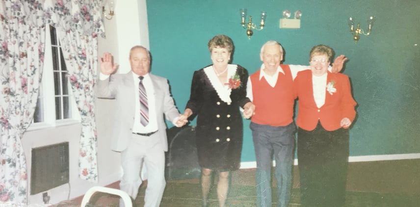 Pictured from left: Chuck Currier, Etta (Toots) Currier, Roger Sherman, Dulcie Sherman