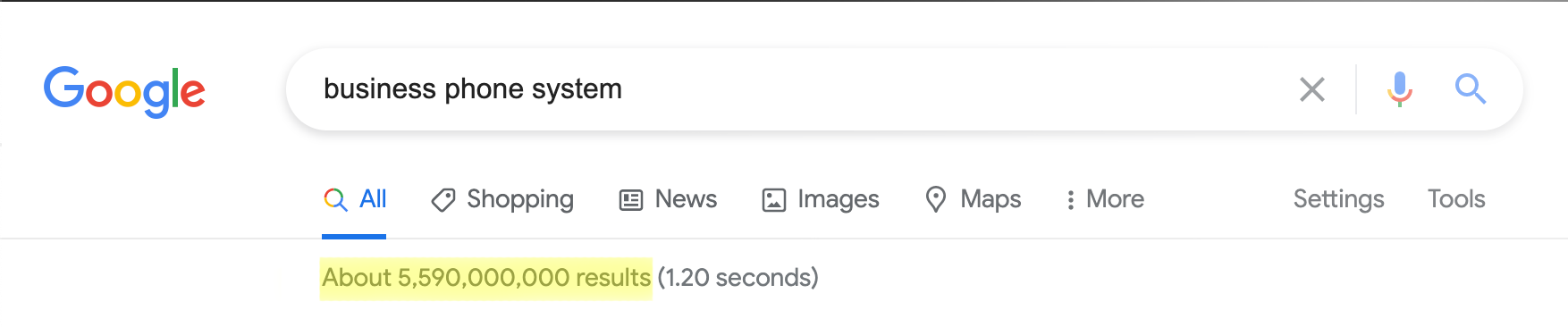 "business phone system" results in a search engine