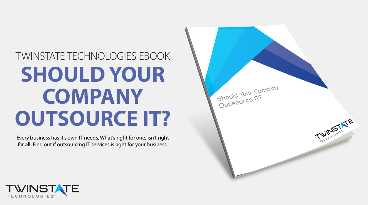 blue text: "Should Your Company Outsource IT?" 3D ebook cover